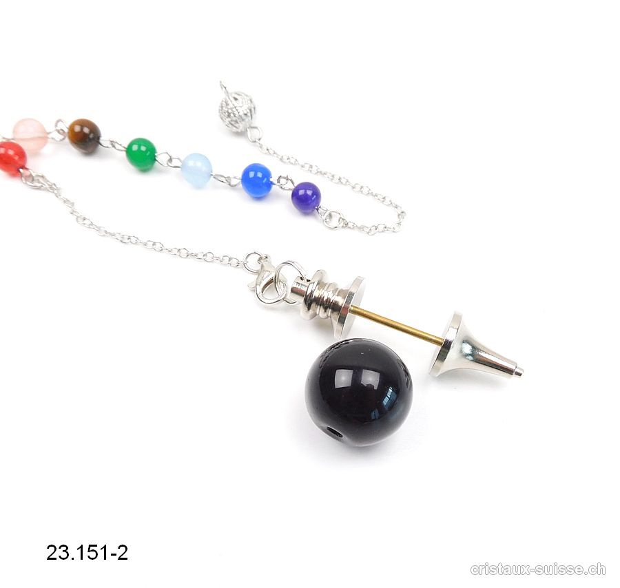 Pendule Onyx noir avec chaînette Chakras amovible - Pendule Galileo