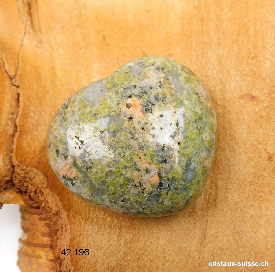 Coeur Unakite - épidote 4,5 x 4 x 2,3 cm, bombé. Pièce unique