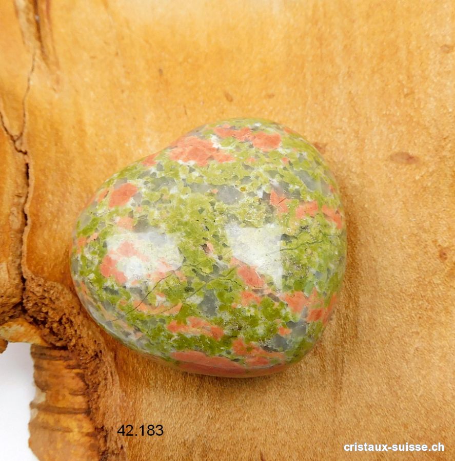 Coeur Unakite - épidote 4,5 x 4 x 2,3 cm, bombé