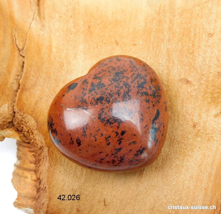 Coeur Obsidienne acajou 4,5 x 4 x 2,3 cm, bombé