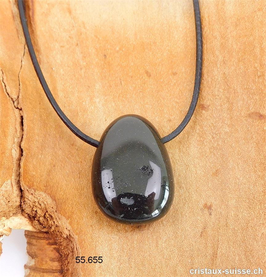 Onyx noir nature env. 3 cm, percé avec cordon en cuir
