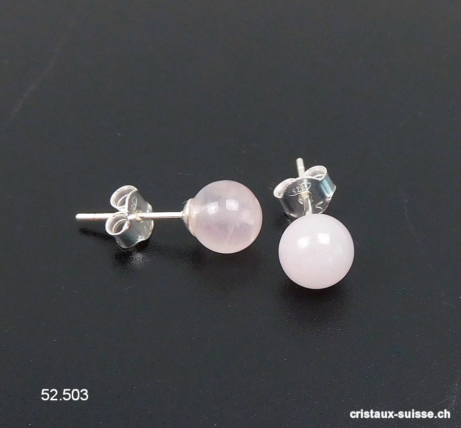 Clous d'oreilles Quartz rose, boules 6 mm en argent 925