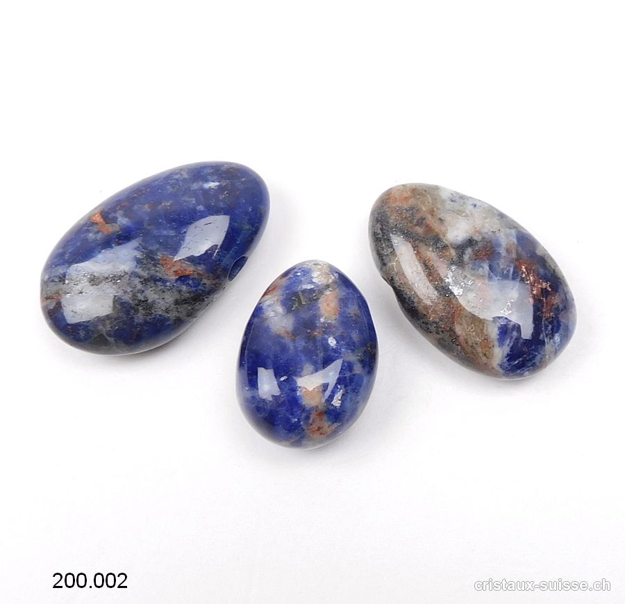 3 x Sodalites 2,5 - 3 cm, Percées 