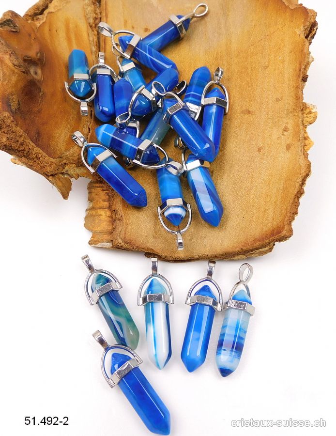 Pendentif Agate bleue biterminé avec boucle métal 4 cm. Offre Spéciale