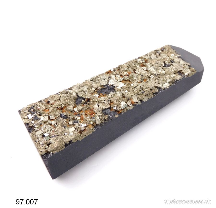 Pyrite sur Schungite du Brésil, Obélisque 13 cm. Pièce unique 283 grammes