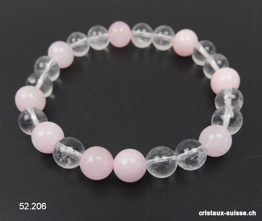 Bracelet Cristal de Roche - Quartz Rose 8 mm / 19 cm