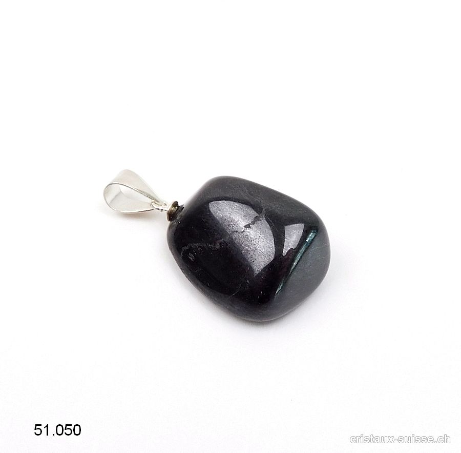 Pendentif Jade noble - Jadéïte noire des USA  avec boucle argent 925