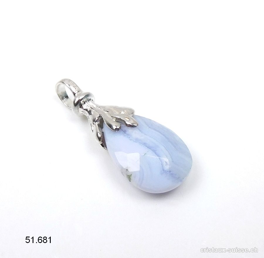 Pendentif Calcédoine bleue rubanée en argent 925