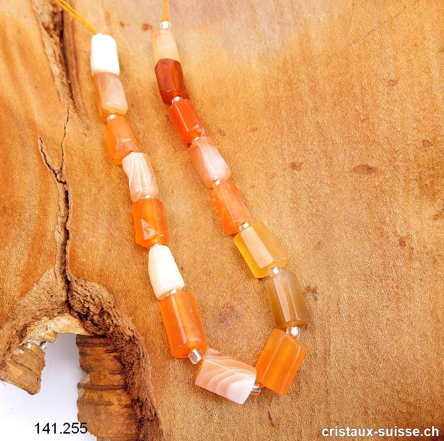 Demi-Rang Agate Abricot, tubes facettés 9 - 11 x 6 - 7 mm / 19 cm, 15 pièces