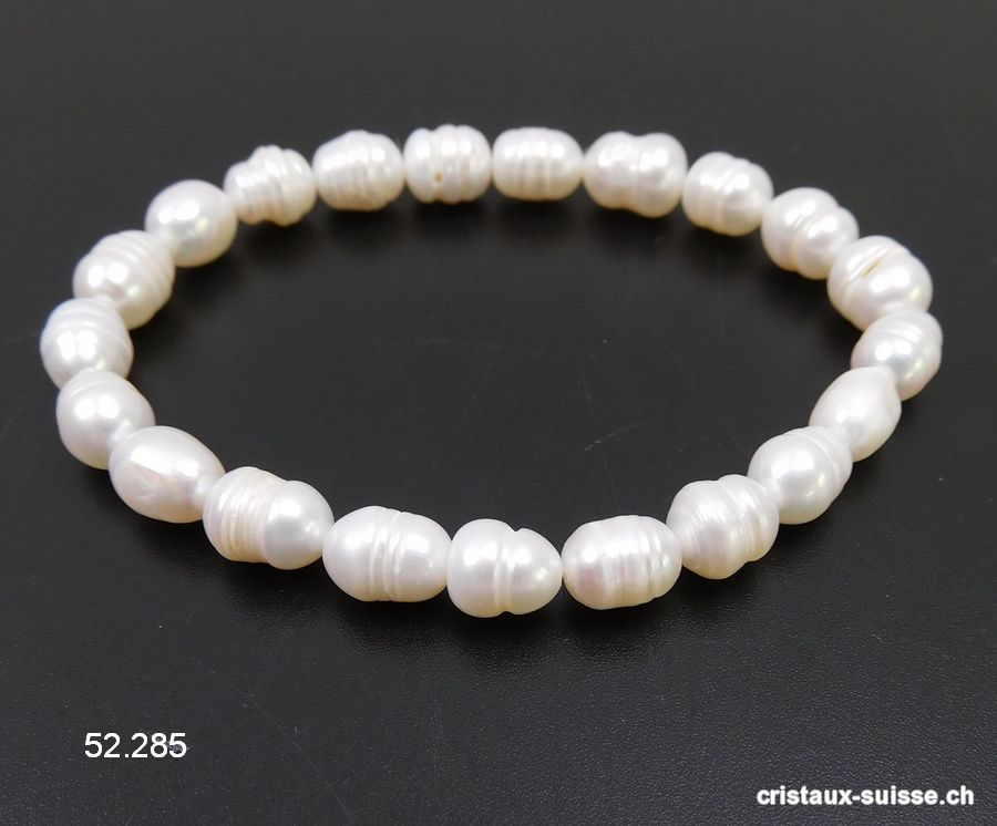 Bracelet Perle d'eau douce 6 - 9 mm, élastique 18,5 cm