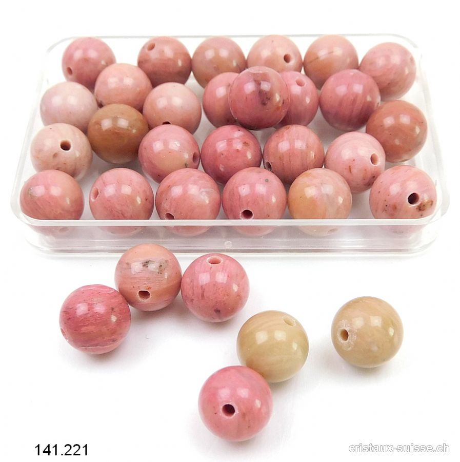 Rhodonite rose - beige, boule percée 8 - 8,5 mm. OFFRE SPECIALE