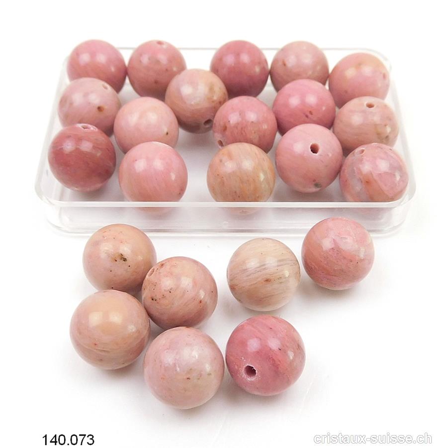 Rhodonite rose - beige, boule percée 10 mm. OFFRE SPECIALE
