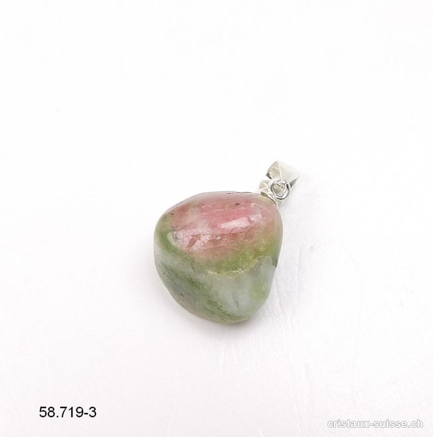 Pendentif Tourmaline Melon d'eau, boucle argent 925. Pièce unique