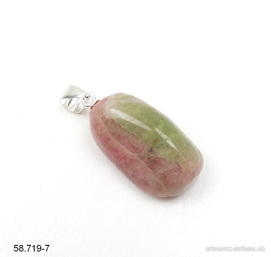 Pendentif Tourmaline Melon d'eau, boucle argent 925. Pièce unique