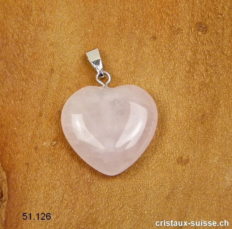 Pendentif Quartz rose, Coeur 2 cm avec boucle métal