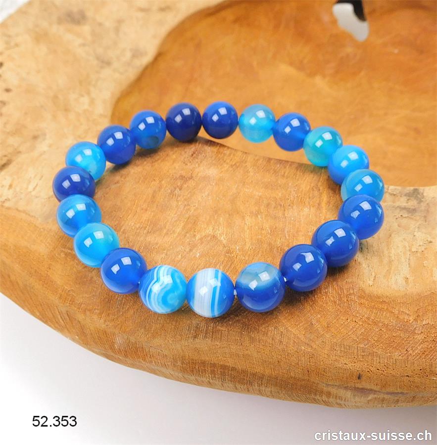 Bracelet Agate bleue 10 mm, élastique 19 cm