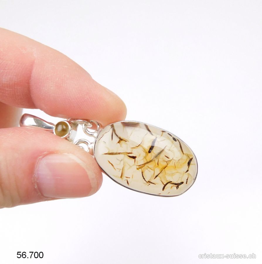 Pendentif Agate Montana et Citrine en argent 925. Pièce unique