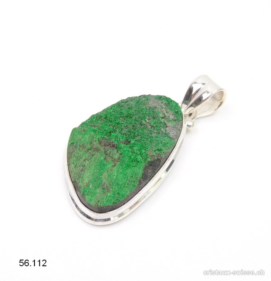 Pendentif Grenat Uvarovite cristallisé en argent 925. Pièce unique