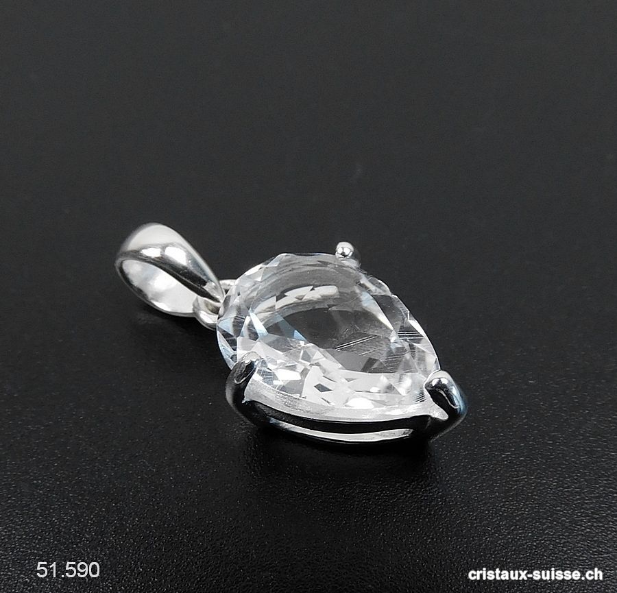 Pendentif Cristal de Roche facetté, argent 925. Qual. A