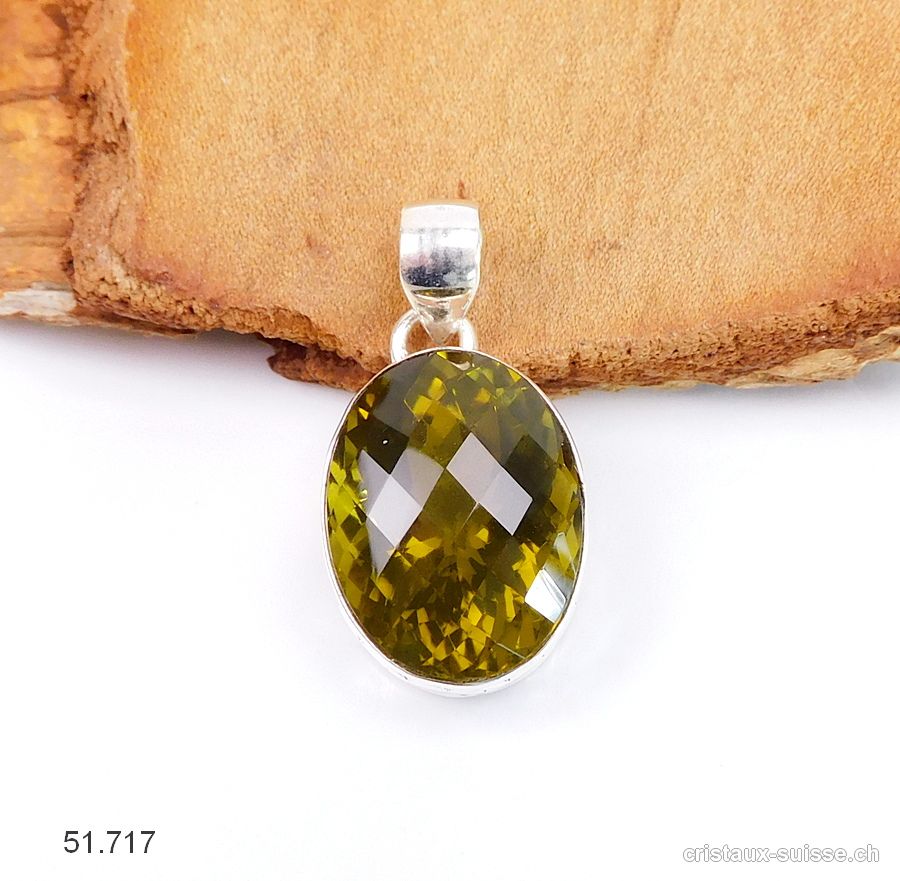 Pendentif Quartz Olive facetté en argent 925. Pièce unique, belle qualité