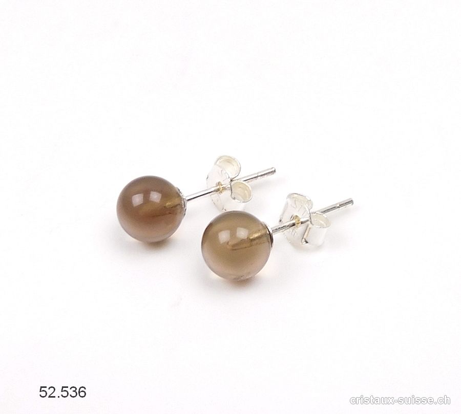 Clous d'oreilles Quartz fumé, boules 6 mm en argent 925