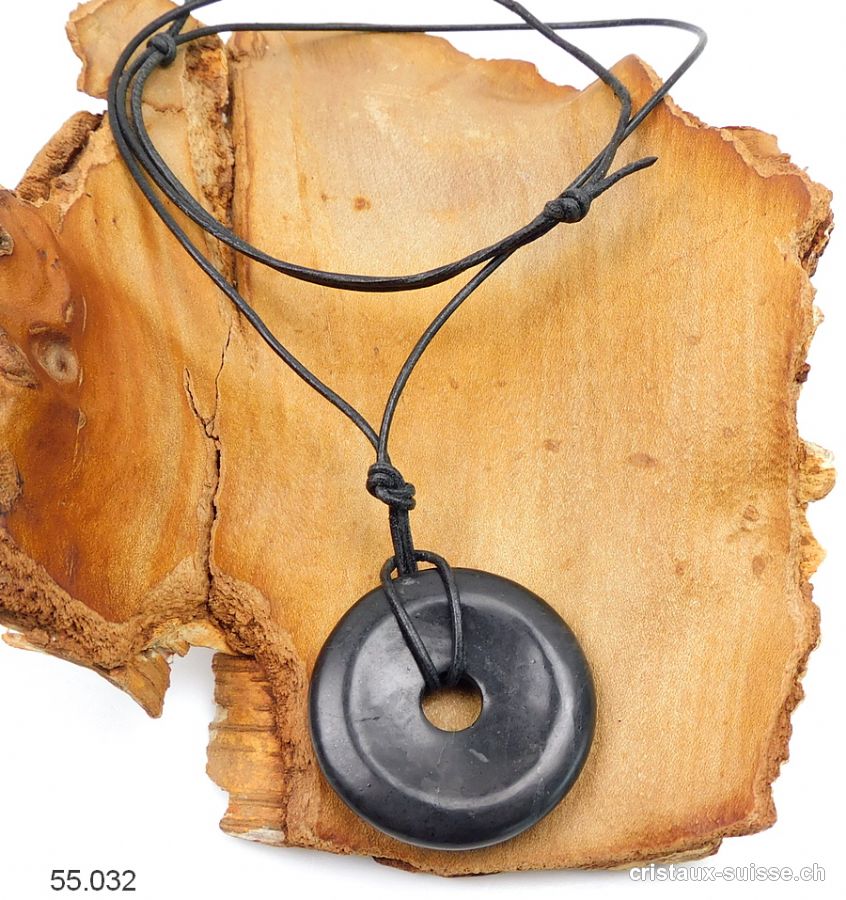 Schungite collier donut 4 cm avec cordon en cuir. Offre Spéciale