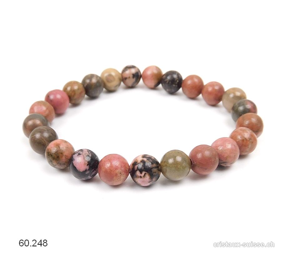 Bracelet Rhodonite avec manganèse 8 mm/19 cm. Taille M-L. Offre Spéciale