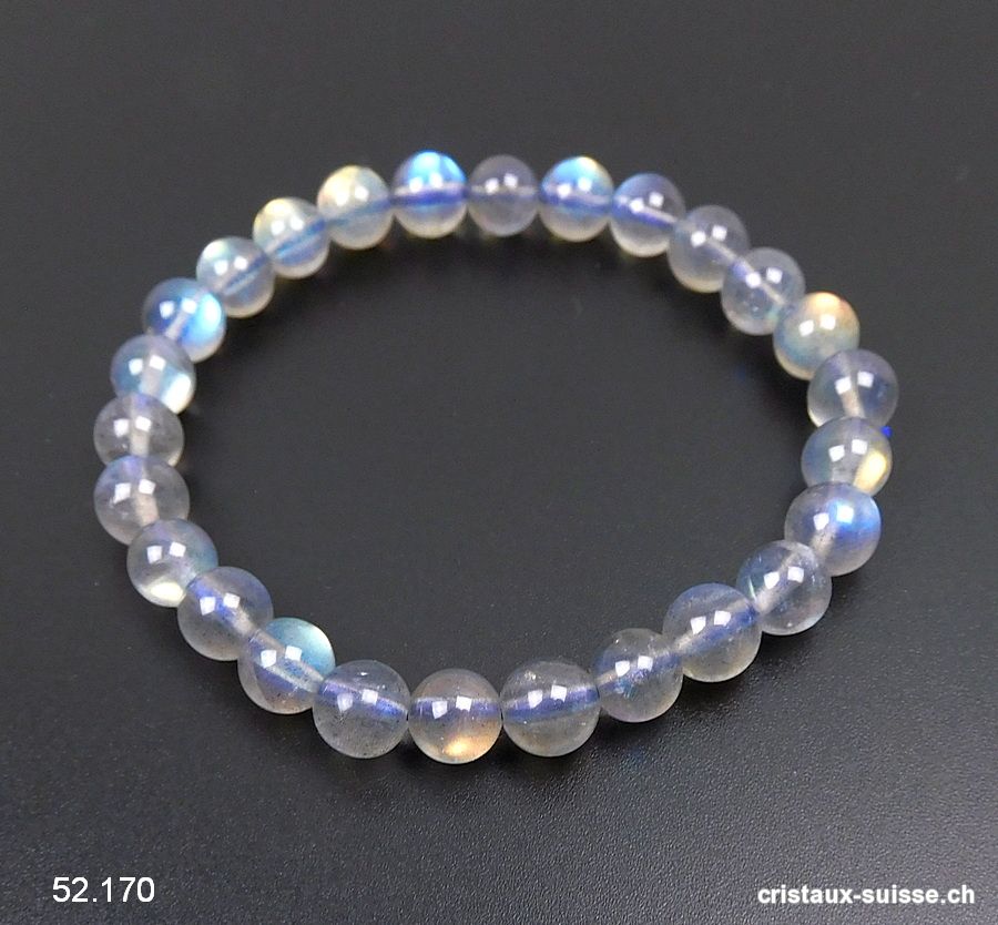 Bracelet Labradorite 7 mm / 18 cm. Taille M. Qual. A