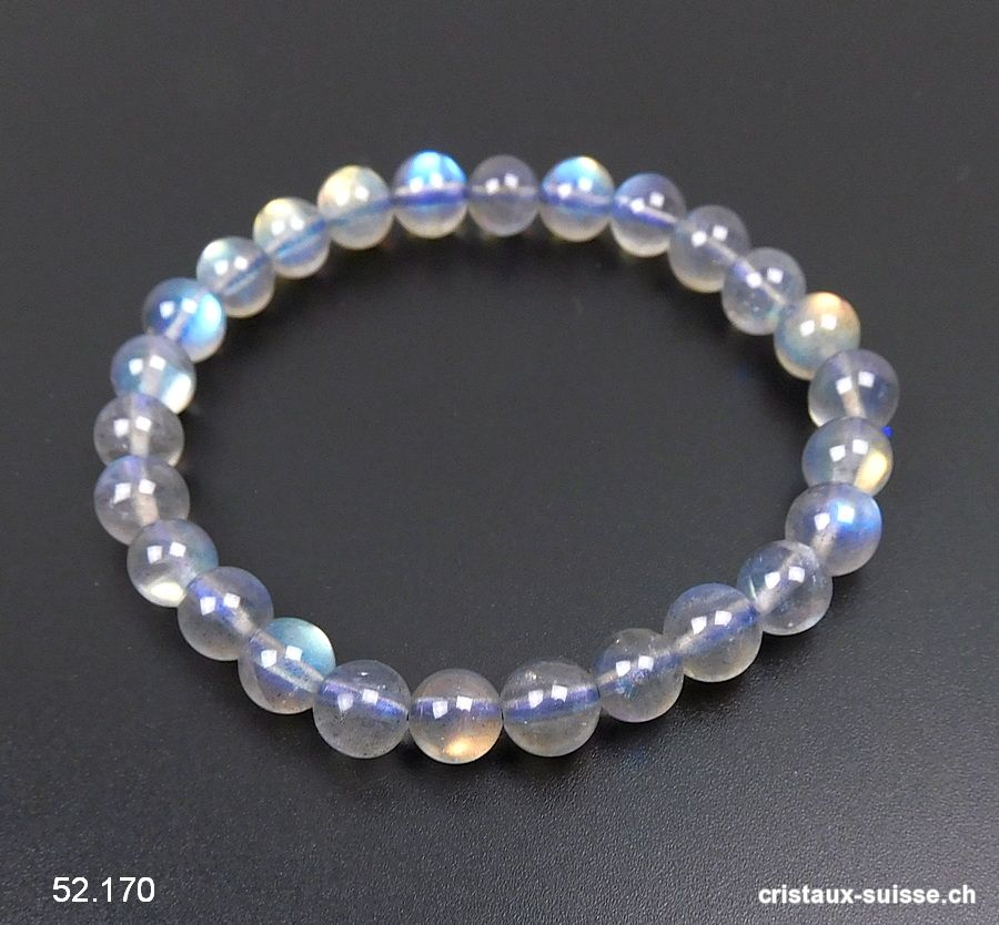 Bracelet Labradorite 7 mm/18 cm. Taille M. Qual. A