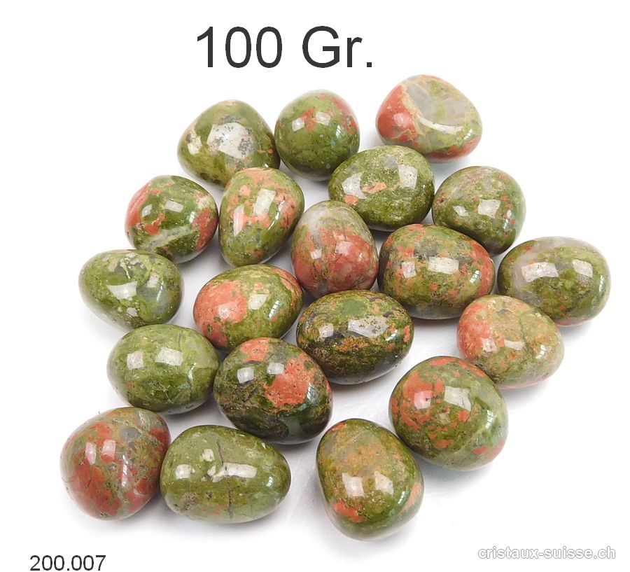 Unakite, pierres roulées S. Lot 100 Gr. 