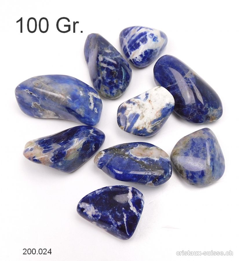 Sodalite, pierres roulées AB. Lot 100 Gr.