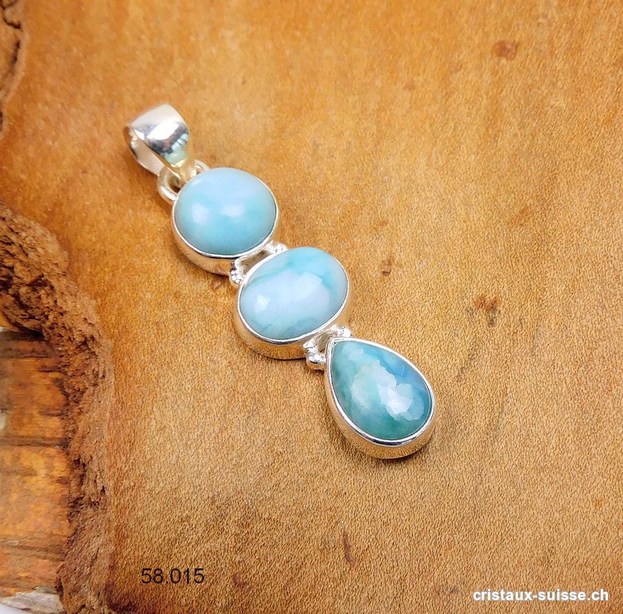 Pendentif Larimar et argent 925. Pièce unique