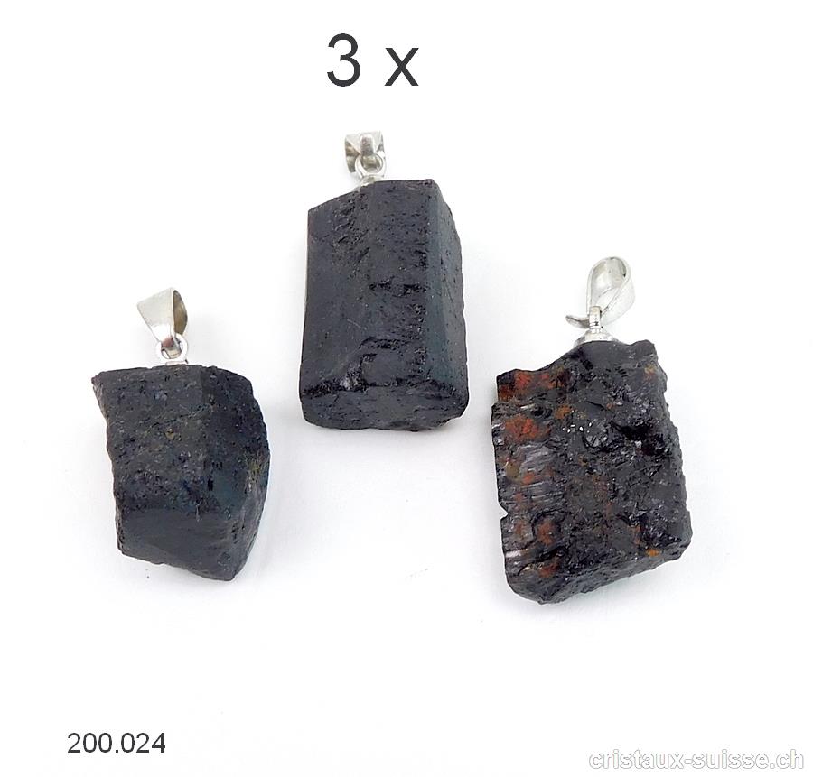 3 Pendentifs Tourmaline noire - Schörl, boucle métal