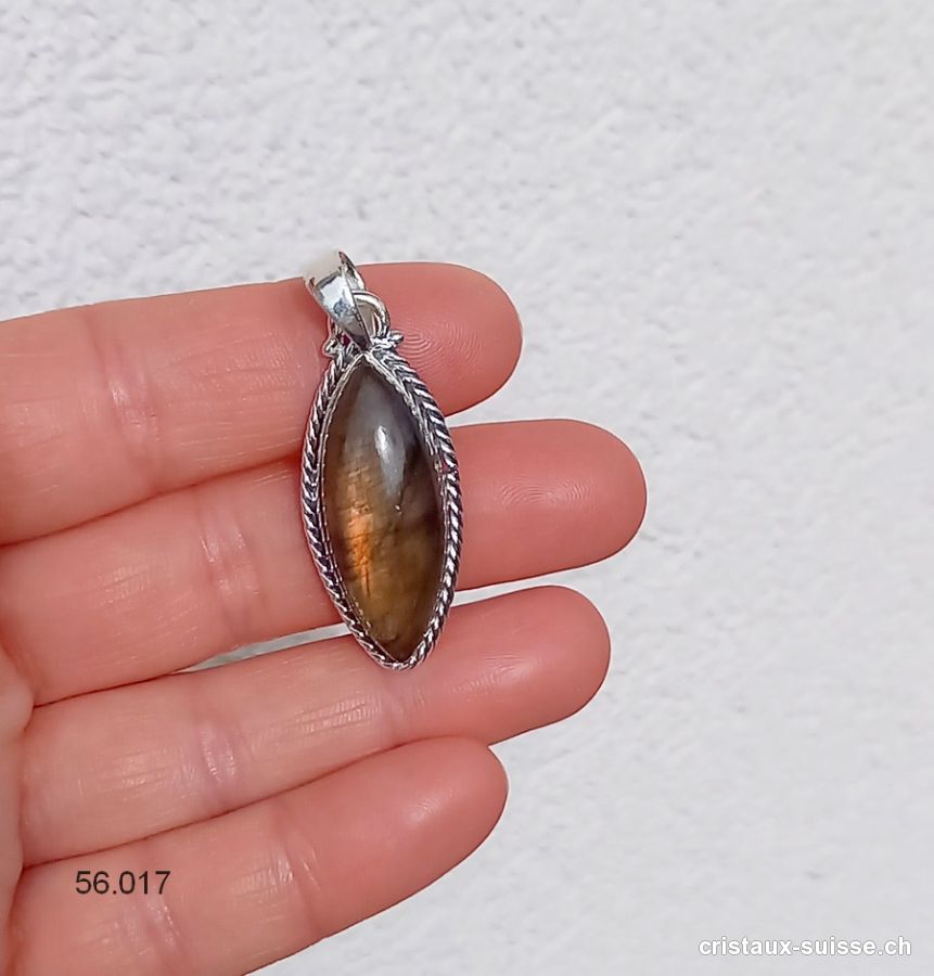 Pendentif Labradorite orange en argent 925. Pièce unique