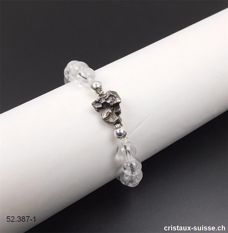 Bracelet Météorite d'Argentine / Cristal de Roche 17 cm. Pièce unique