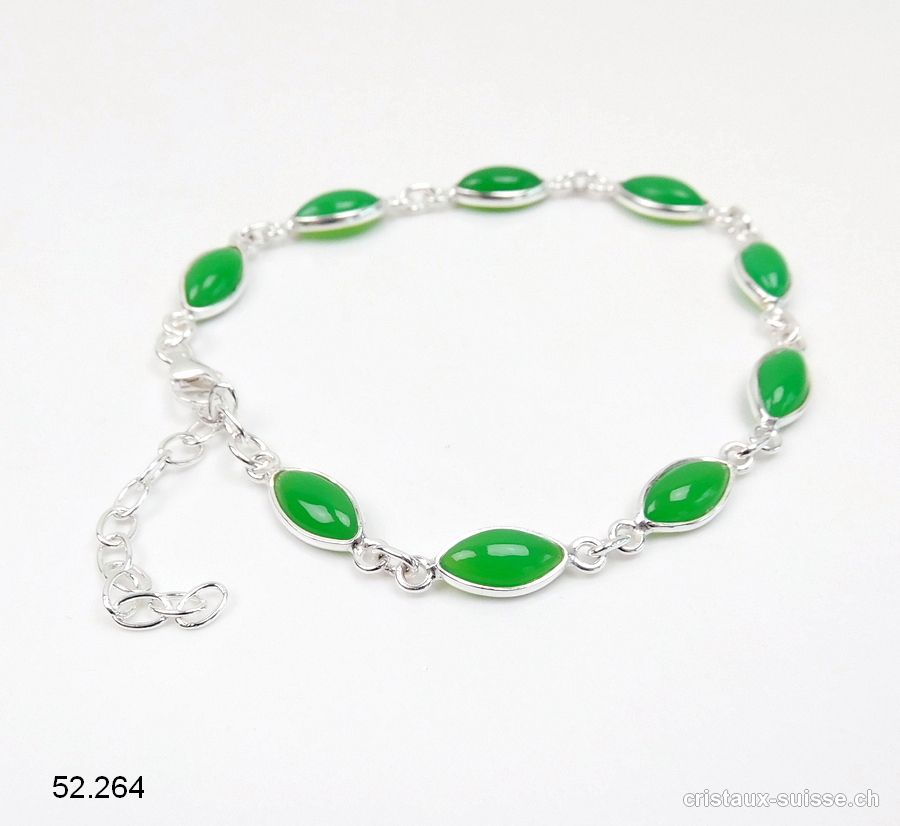 Bracelet Chrysoprase verte en argent 925. Qual. AA