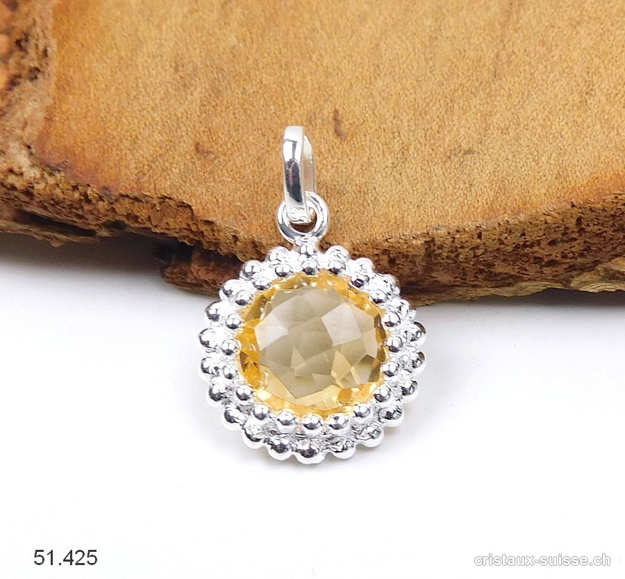 Pendentif Citrine facettée Ø 1,5 cm en argent 925