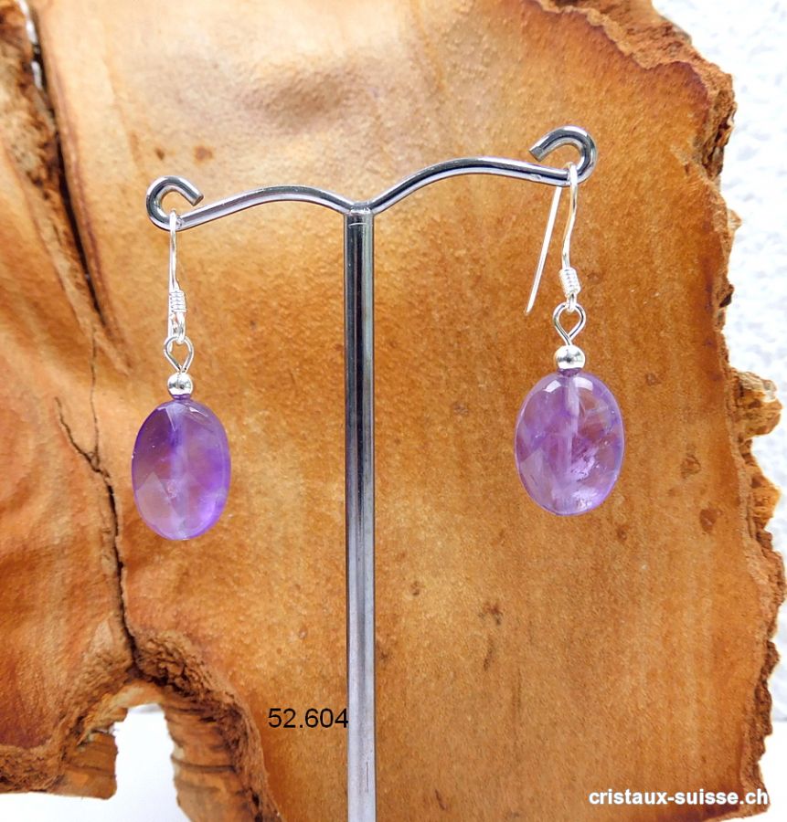 Boucles d'oreilles Améthyste ovale facettée en argent 925