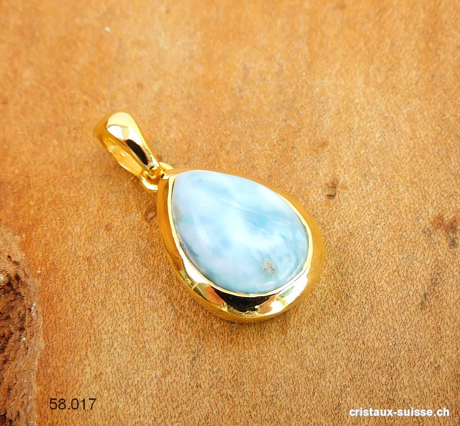 Pendentif Larimar en argent 925 doré. Pièce unique