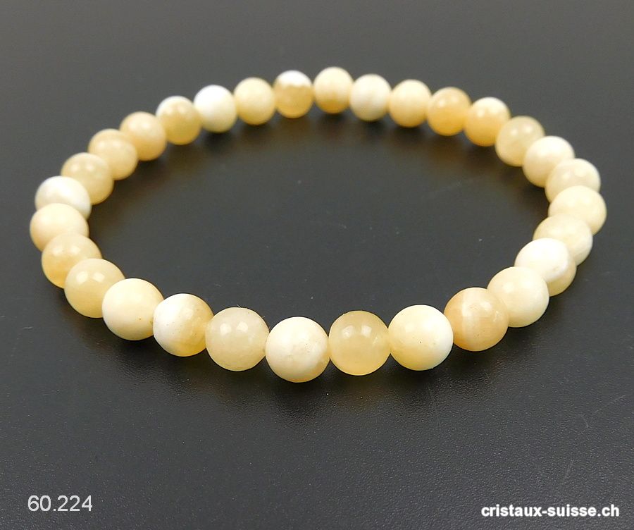 Bracelet Calcite jaune 6,5 mm, élastique 19 cm. Offre Spéciale