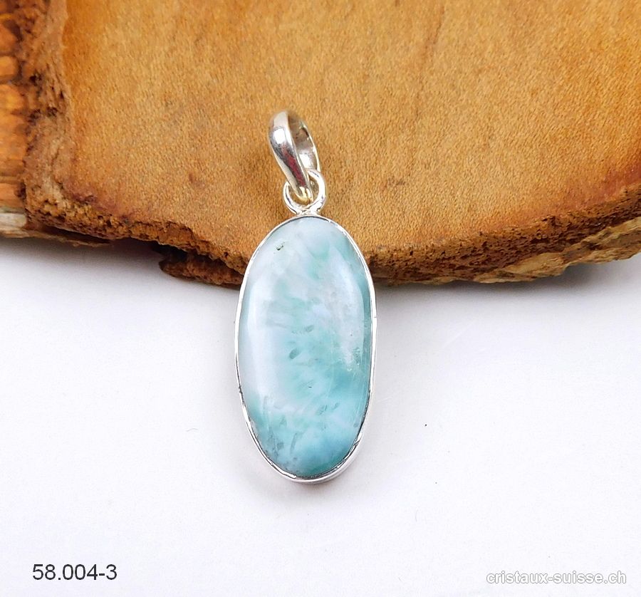 Pendentif Larimar 2,4 cm en argent 925. Pièce unique