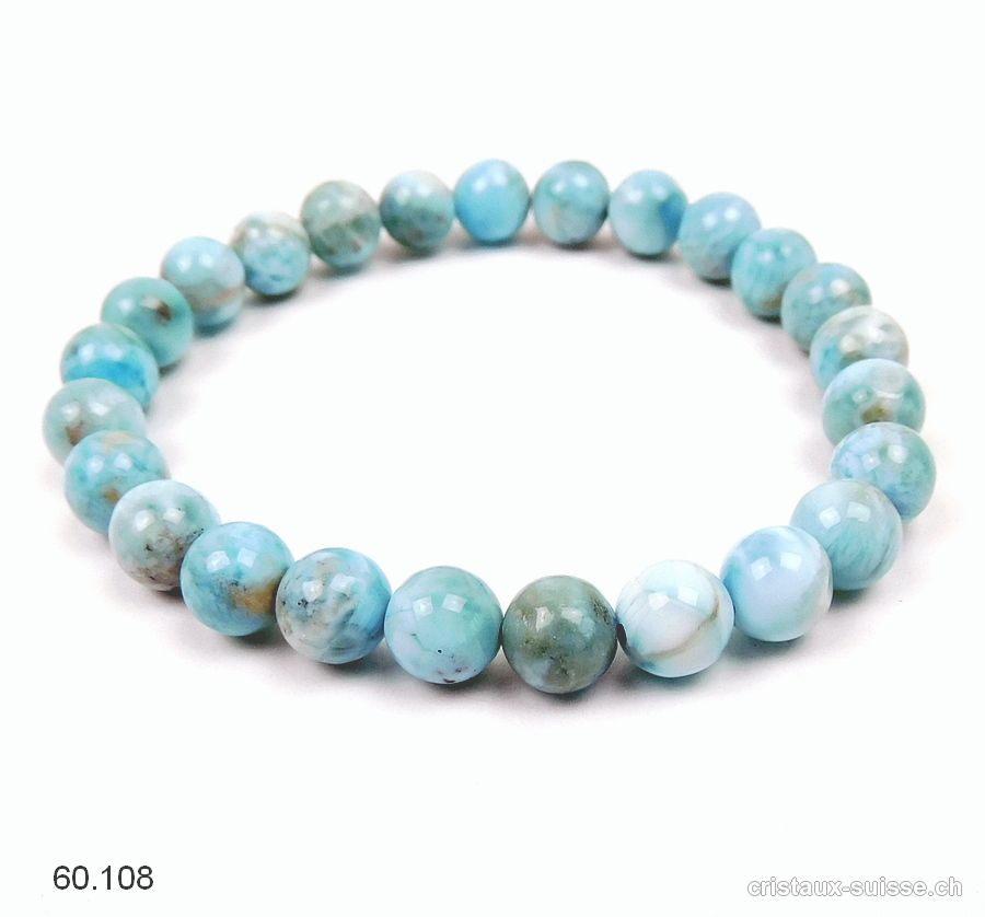 Bracelet Larimar bleu-vert 7,5-7,8 mm / 18 cm. Offre Spéciale