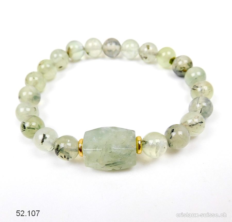 Bracelet Préhnite verte avec épidote 8-8,5 mm/19 cm. Taille M-L