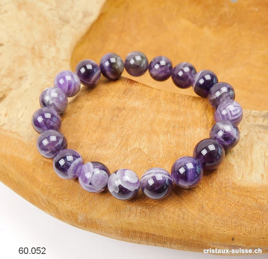 Bracelet Améthyste à Chevrons 10 mm / 19,5 cm