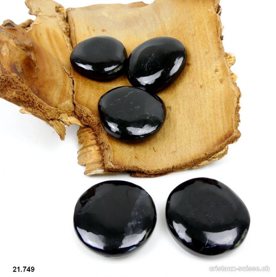 Tourmaline noire plate polie 3,6 - 4 cm / 24 à 29 grammes. Taille L