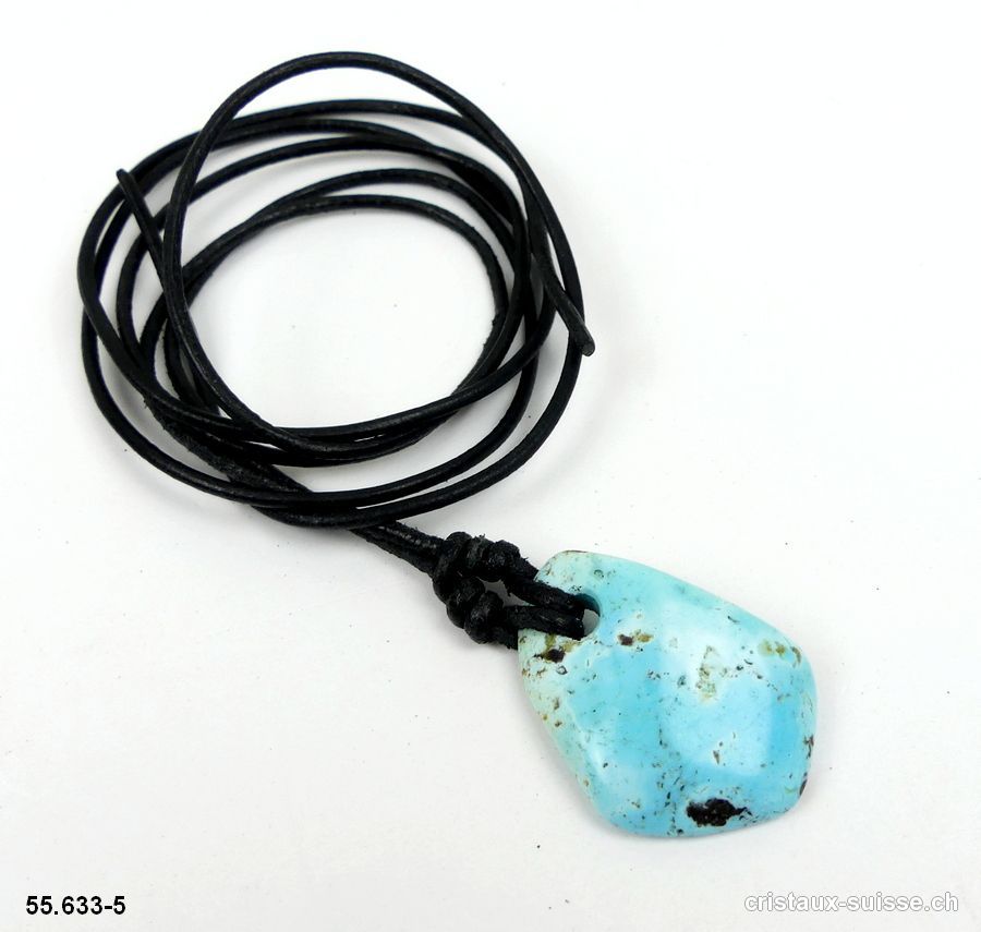 Turquoise du Mexique percée avec cordon cuir à nouer. Pièce unique