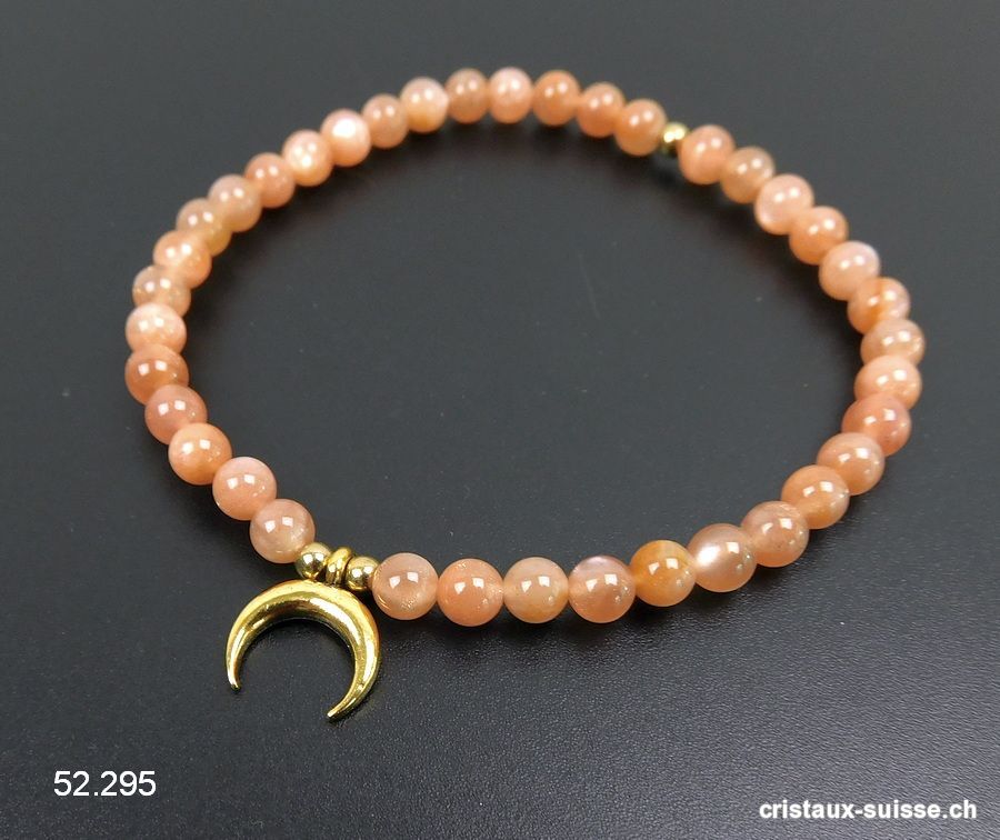 Bracelet Pierre de Lune saumon 4,5 mm / 18,5 cm avec LUNE