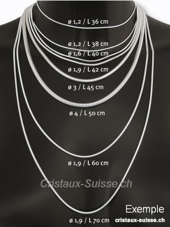 Chaîne Serpent ronde en argent 925, L. 40 cm