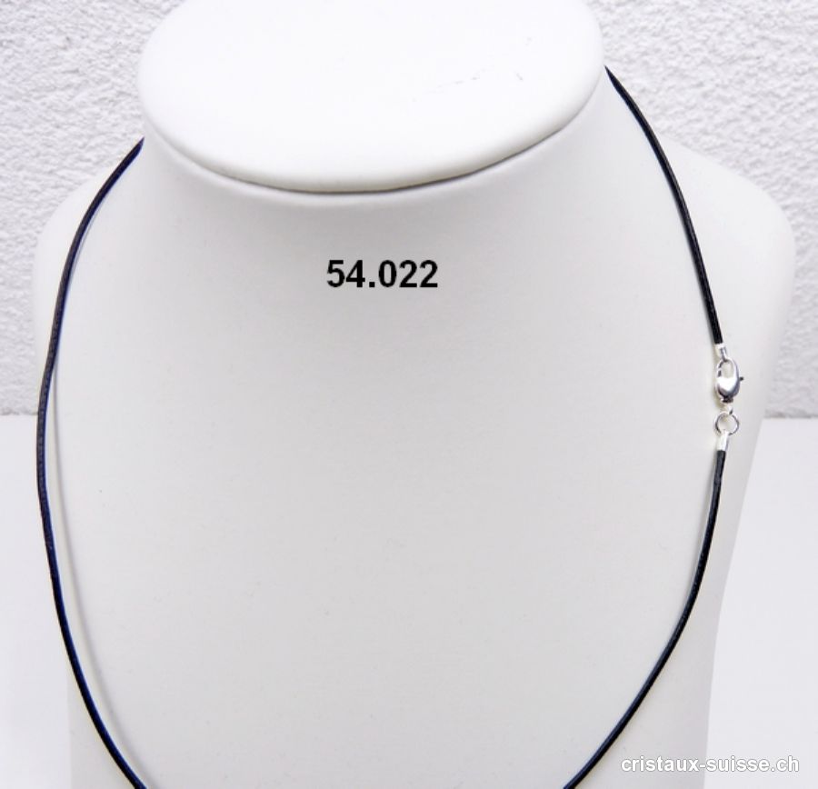 Collier cuir noir avec fermoir, 1,5 mm / long. 60 cm. OFFRE SPECIALE
