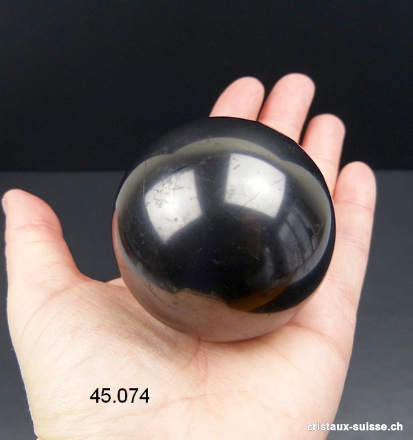 Boule Schungite diamètre 6,2 cm, avec Support en bois